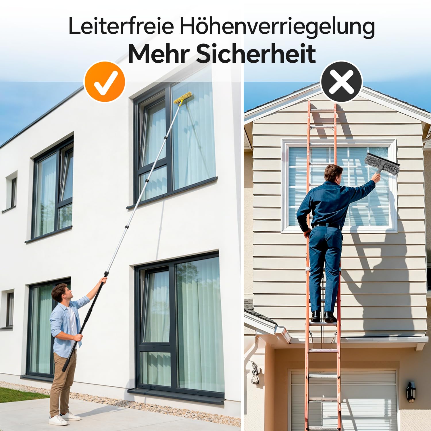 ARTIPOLY 6 m Staubwedel mit Teleskopstiel Set, 5-in-1 Staubwedel für hohe Reichweite mit Chenille Fensterabzieher und Mikrofaser Federstaubwedel für Decke und Wand im Innen- und Außenbereich, Gelb