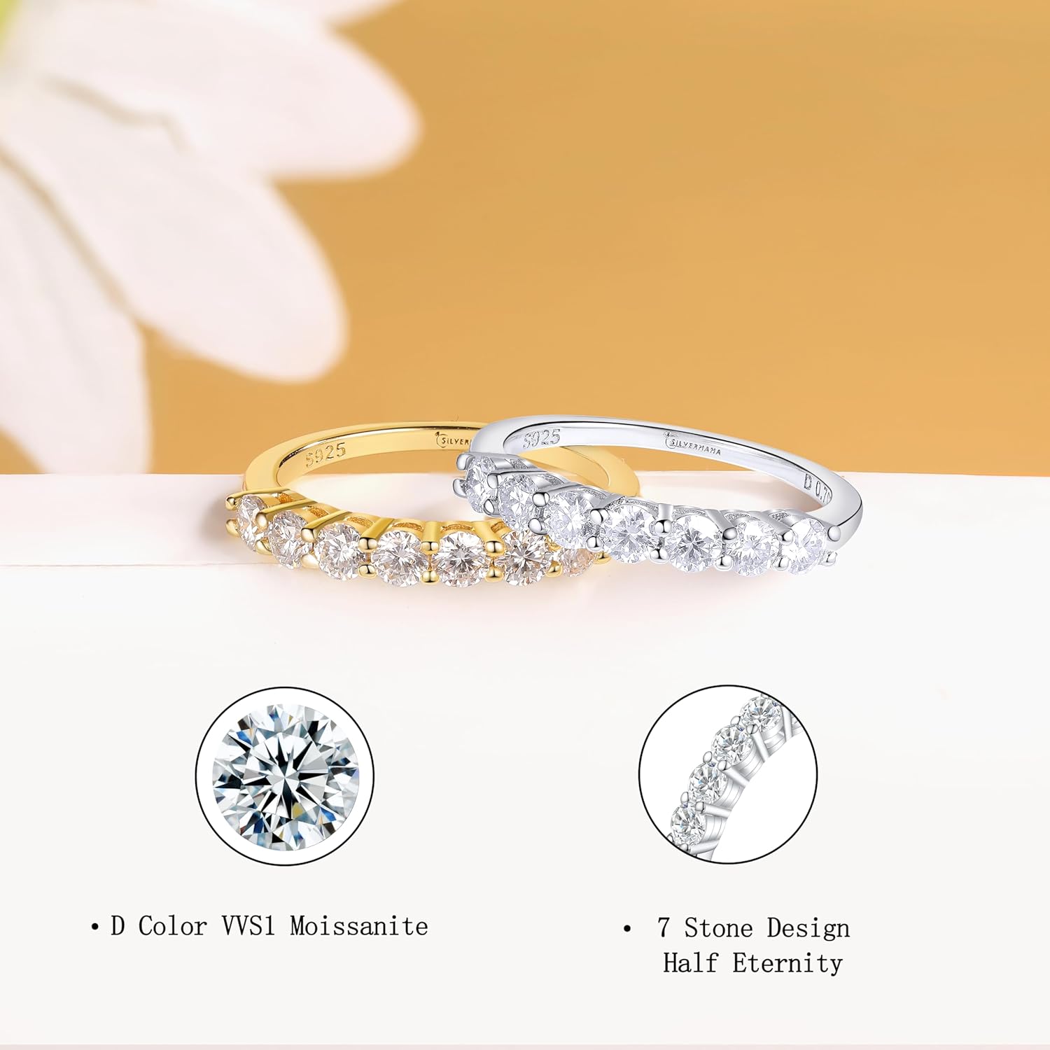 D Color VVS Moissanite Eternity Wedding Band for Women 925 Sterling Silver Stackable Anniversary Ring for Her Size 4-10