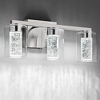 SineRise 3-Light Brushed Nickel Vanity Light | Dimmable LED Bathroom Mirror Light 3 Color Modes 3000K/4000K/6000K Clear Glass Shade