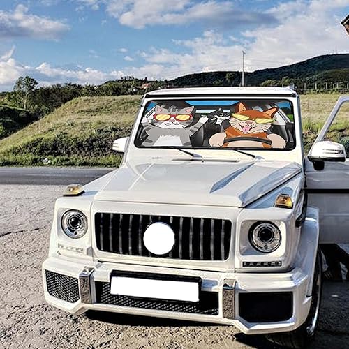Miniatura 7 de Firiseroh Parasol plegable para parabrisas de automóvil, con diseño de gatos divertidos, parasol plegable para ventana delantera del automóvil,