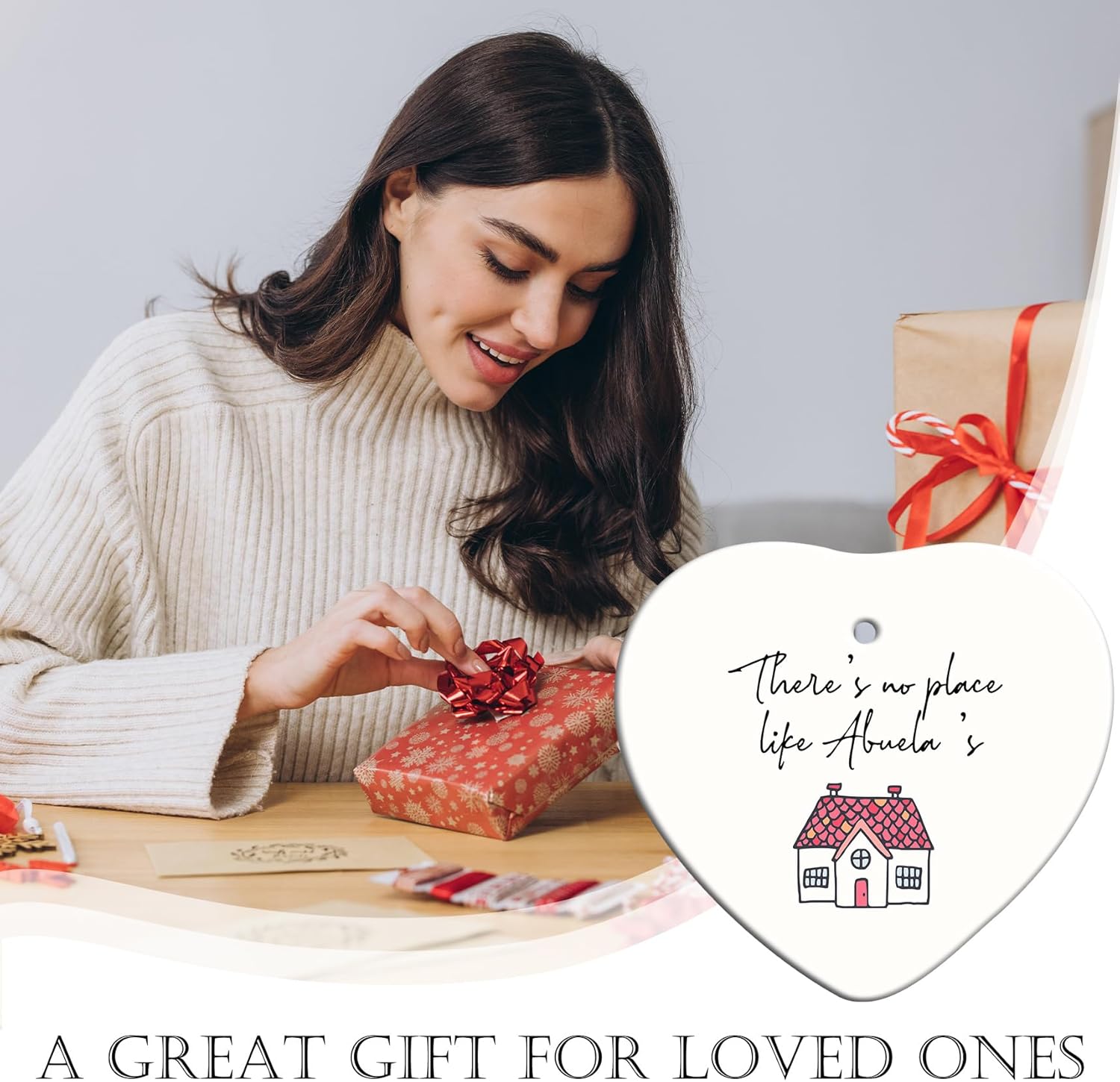 Abuela ギフトオーナメント、おばあちゃんのクリスマスハンギングハートオーナメント、クリスマスツリーパーティーデコレーション、孫