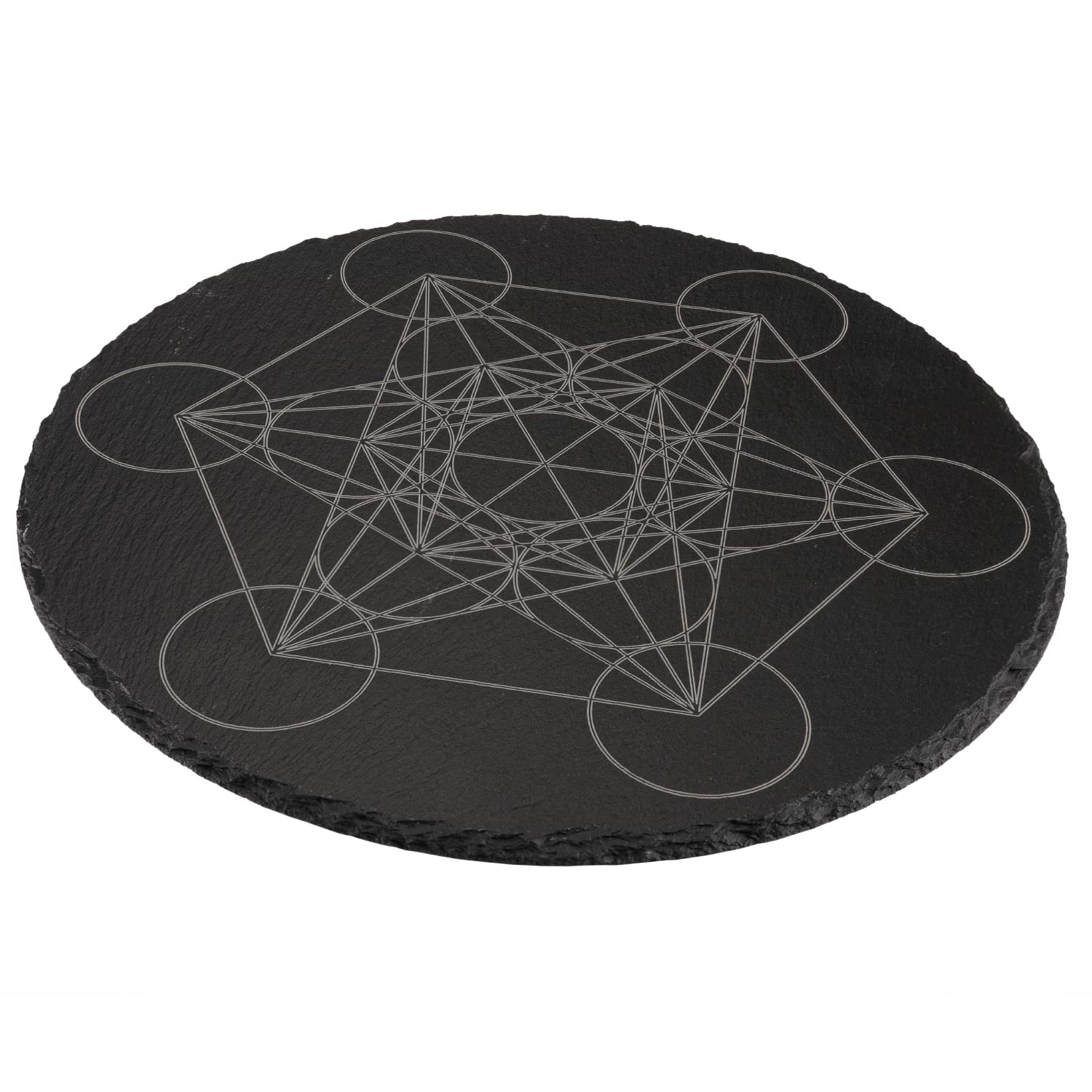 Slate Altar Tile, Sacred Cube Geometry of Archangel Metatron, Shrine Meditation Board, Gridding with Crystals, Slate Board 11" Round, Universal Geometry, Sacred Order (Archangel Metatron)
