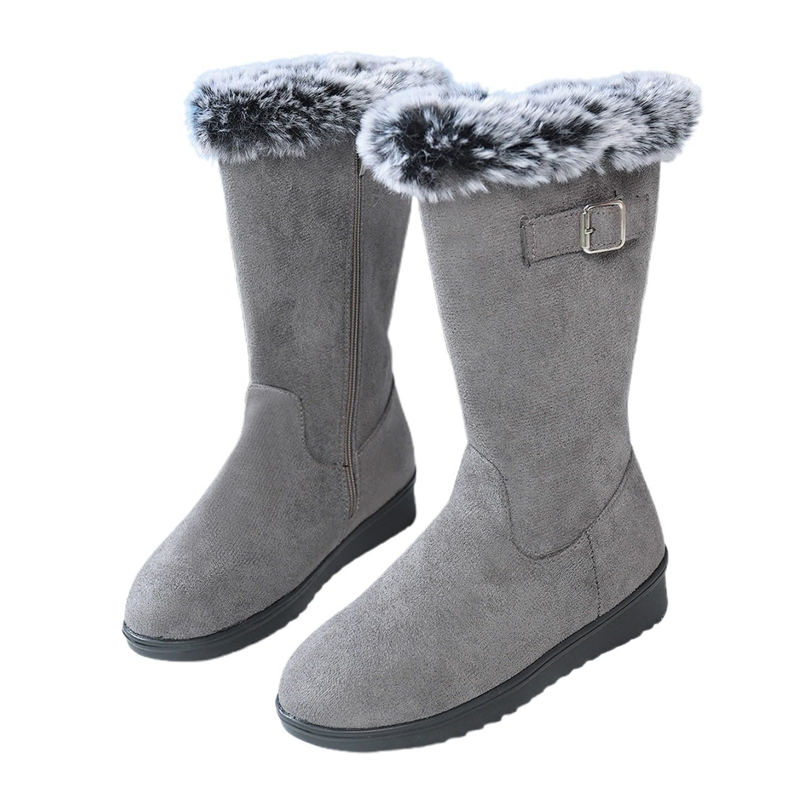 Generisch Botas de equitación de invierno de media altura con forro polar, con cuello vuelto y puños de imitación, botines informales y cómodos para climas fríos