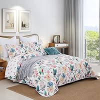 Vista 5 de DAUAOTO Juego de edredón de algodón tamaño Queen, colcha reversible (patrón de pájaro y floral)