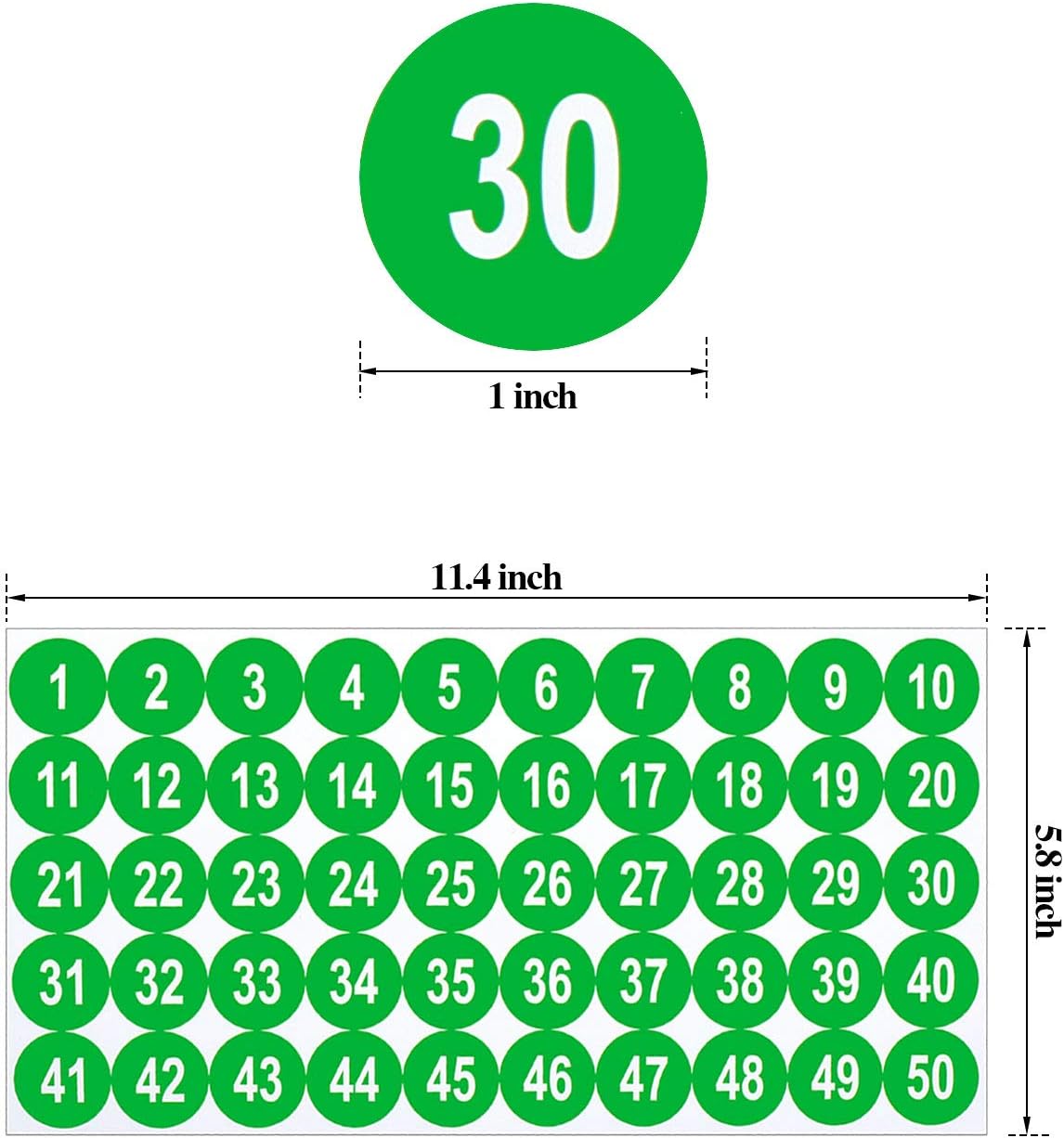 10 Sheets 1 to 50 Number Stickers Vinyl Consecutive Number Stickers 1 Inch Self-Adhesive Decal for Indoor and Outdoor Waterproof Labels Number Inventory Stickers for Inventory Classification (Green) : Office Products