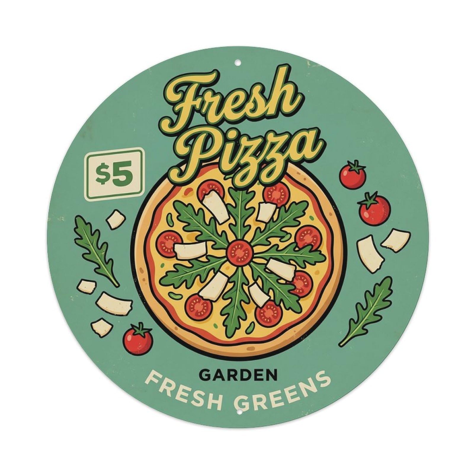 Huiyhb 8X8inch(20X20cm) Vintage Pizza Slice Italian Traditional Cuisine Arugula Metal Tin Sign