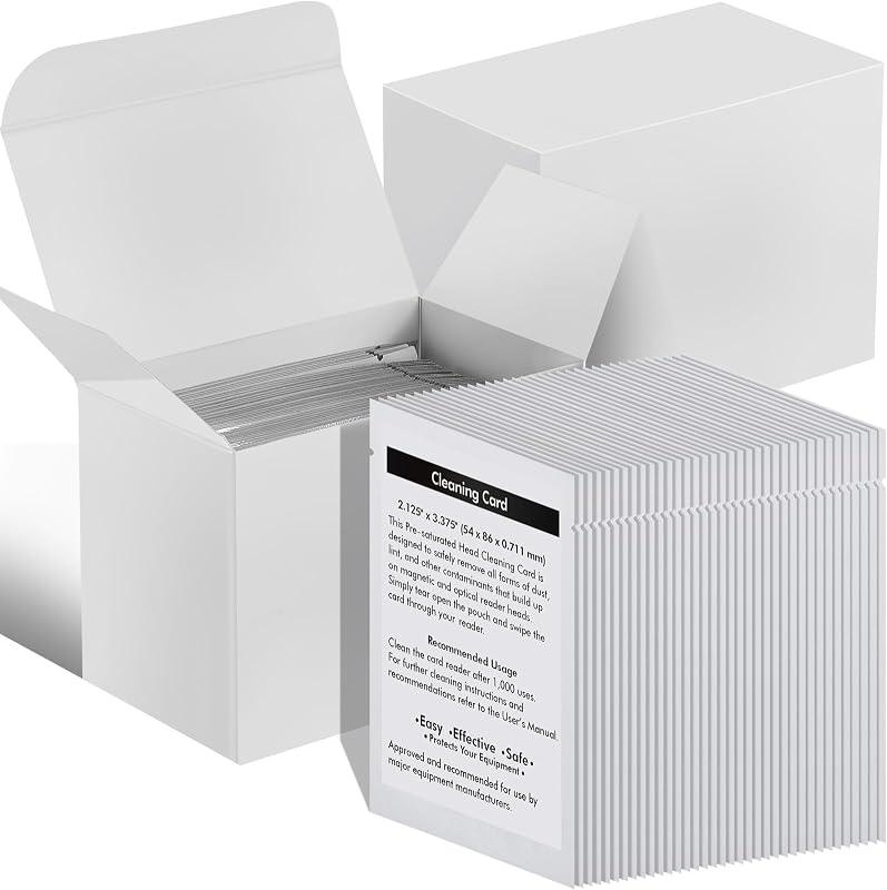 Sliner 100 Pcs Card Reader Cleaning Cards, CR80 Dual Sided for POS | For Credit Machine Terminals, Cleans Magnetic Strip Optical Sensors, Pre-saturated Sheets Ideal Printer Scanner Maintenance