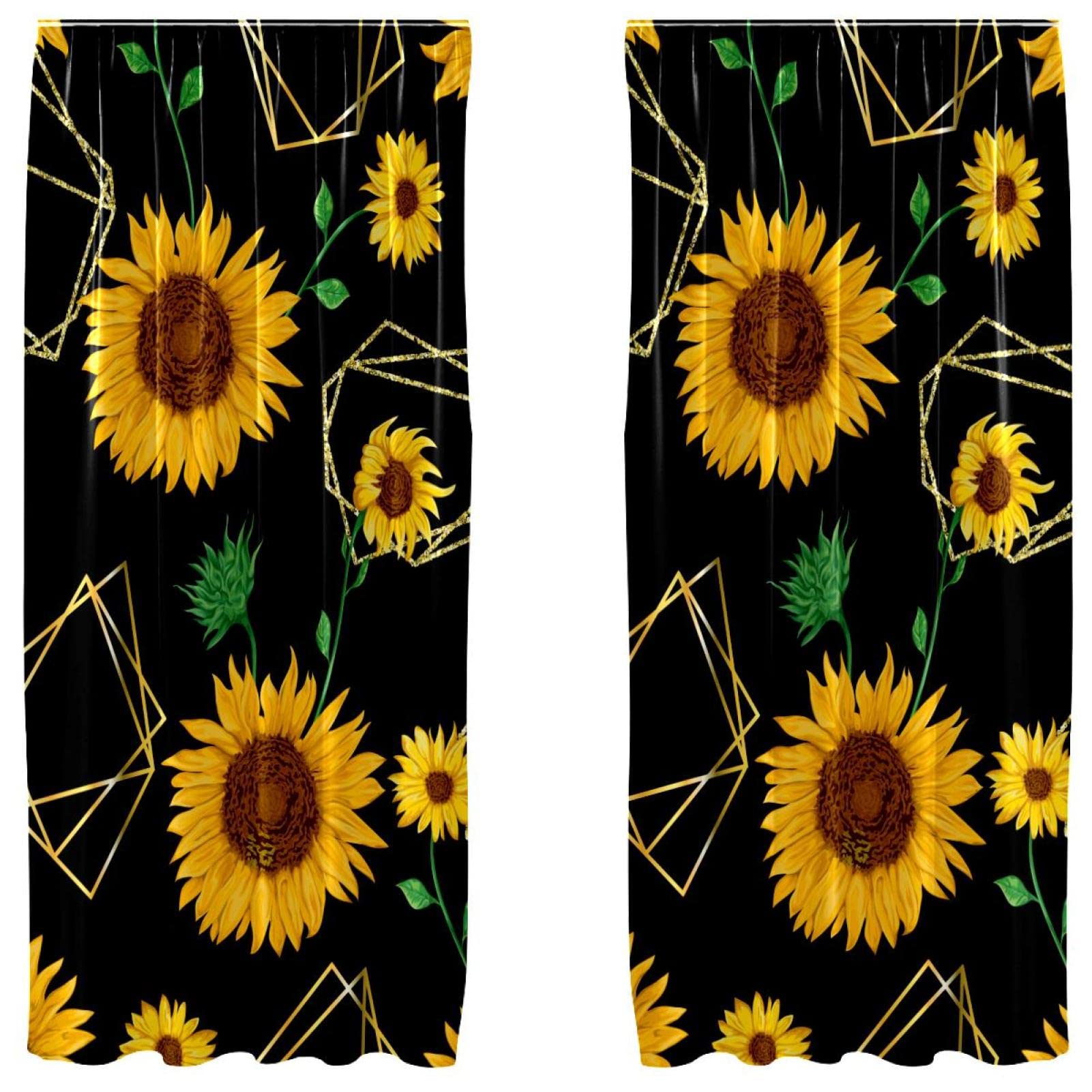 Cortinas opacas de girasoles amarillos de 55x84 pulgadas para dormitorio