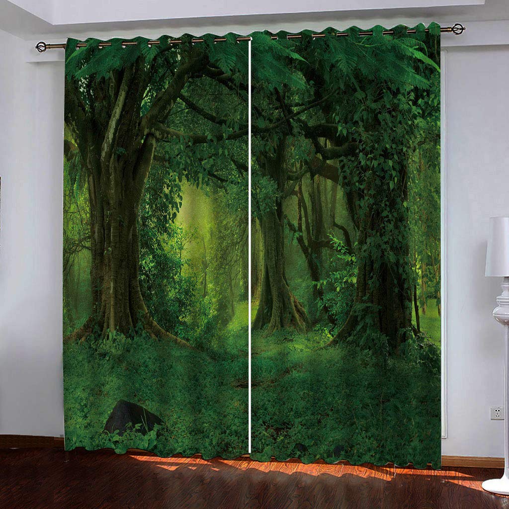 Rideaux occultants à oeillets paysage forêt verte 132x175 cm pour salon et chambre