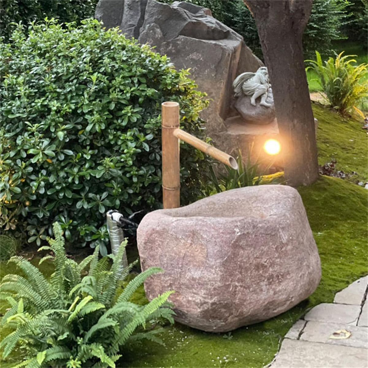 80Cm, Bambusowa Fontanna Solarna Z Pompą, Feng Shui Zen Fontanna Wodna Z Tratwą Bambusową I Chochlami Bambusowymi, Dekoracja Ogrodowa, Do Użytku Wewnątrz I Na Zewnątrz Na(50cm)