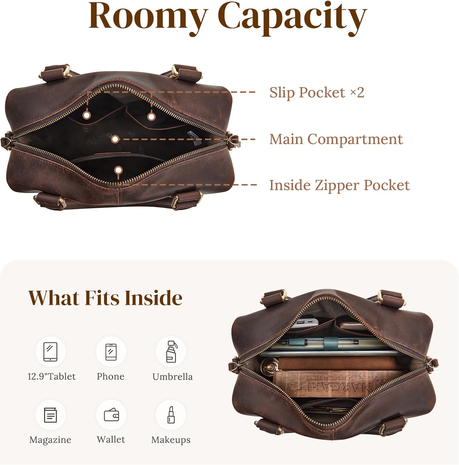 S-ZONE Top Grain Leather Crossbody Bag for Women Doctor Bag Shoulder Purses Satchel Purse