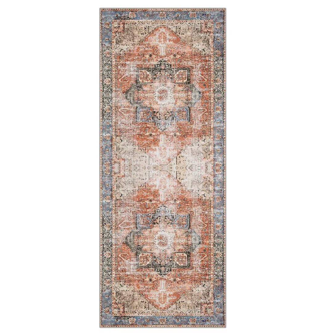 Marokko Bunt Läufer Flur Küche Waschbar rutschfest 120X100cm Vintage Boho Style Rot Lang Küchenteppich Flurteppich Teppich Fur Korridor Wohnzimmer Schlafzimmer Meterware Anpassbar