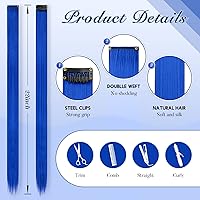 Vista 4 de FESHFEN Extensiones de Cabello con Clip de Colores - 10 PIEZAS Mechón de Cabello con Reflejos Azul Oscuro Extensiones Sintéticas Lisas con Clip