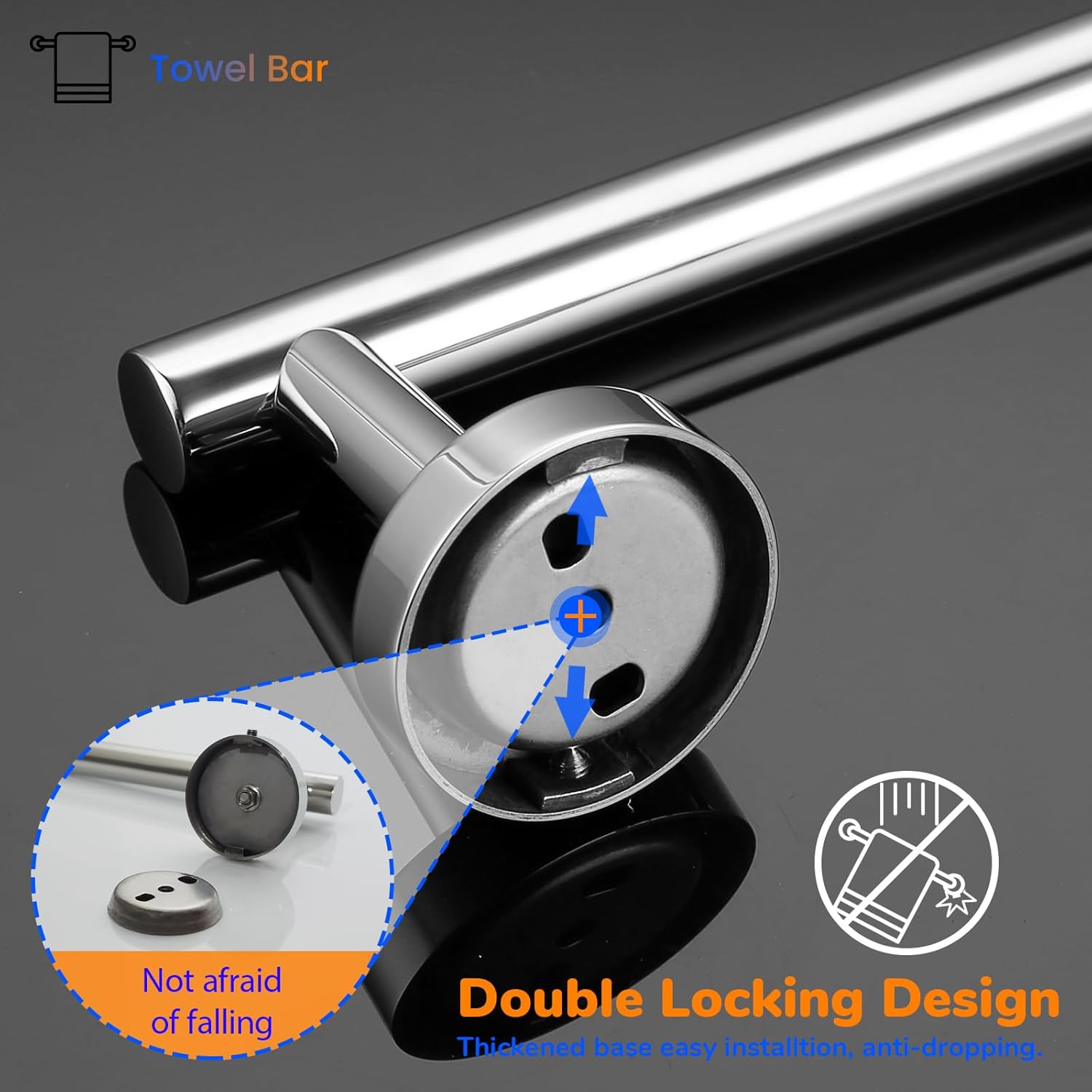 Miyili 24 Inches Towel Bar for Bathroom Kitchen Hand Towel Holder Hanger SUS304 Stainless Steel Wall Mount Polished Steel, A01C60A
