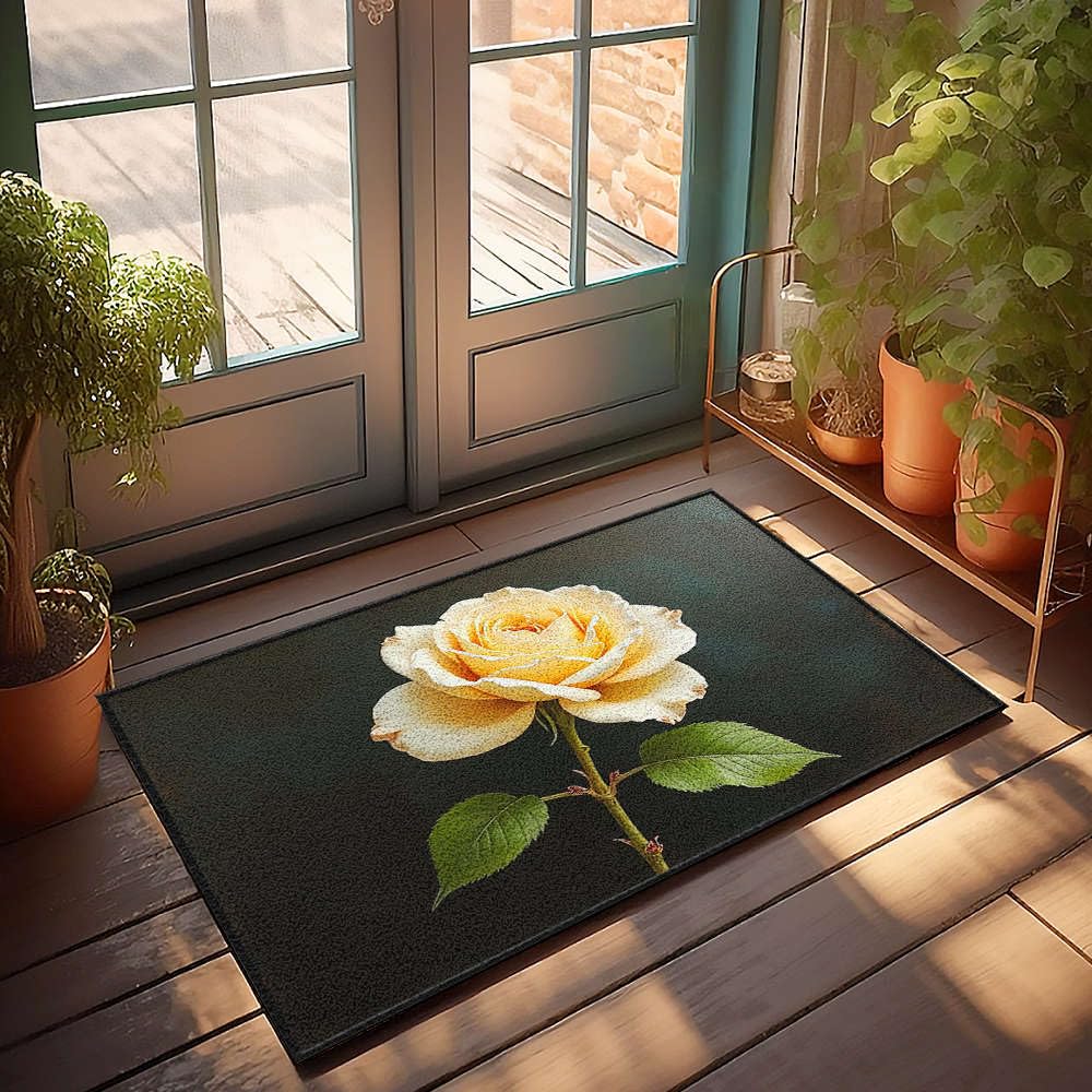 Paillasson Home Sweet Home avec rose jaune pour tapis de porche extérieur 65x90