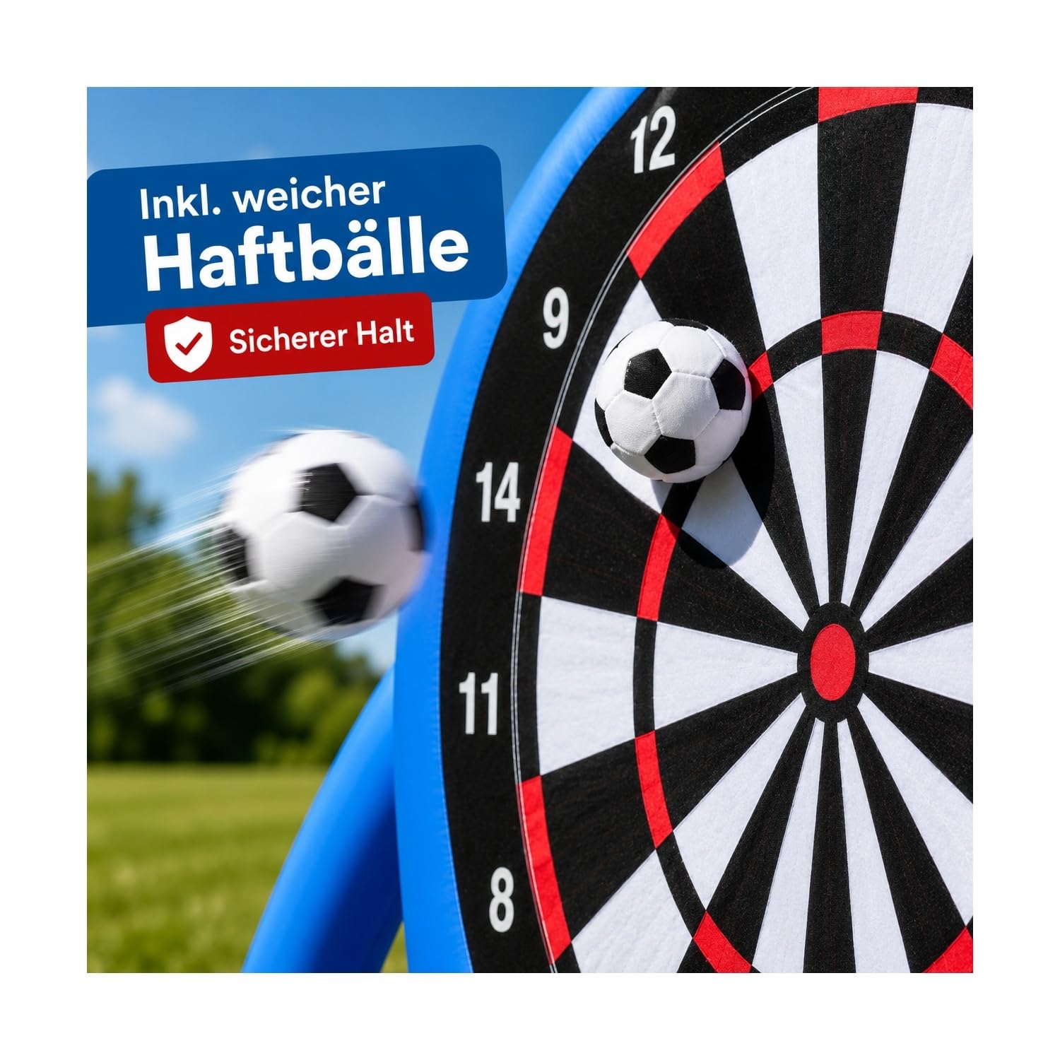 Aufblasbare Fußball-Dartscheibe XXL mit Haftbällen, PVC Zielscheibe für Garten