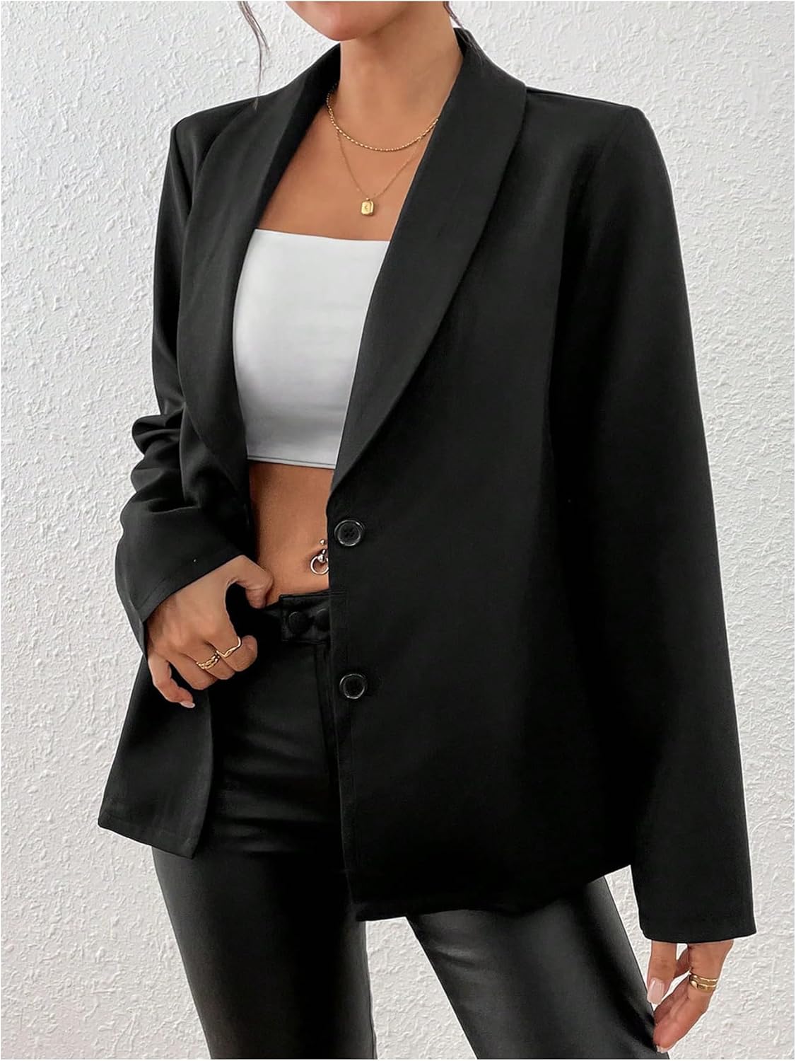 Women's Button Front Business Casual Blazer Elegant Lapel Collar Long Sleeve Office Suit Jackets - Image 3