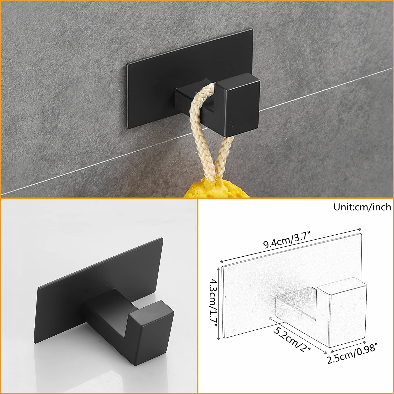 BA156SET-3B BA156SET-3B - Set di accessori da bagno autoadesivi, in acciaio inox, con anello porta asciugamani, porta carta igienica, ganci per accappatoio, finitura nera, 3 pezzi Beelee