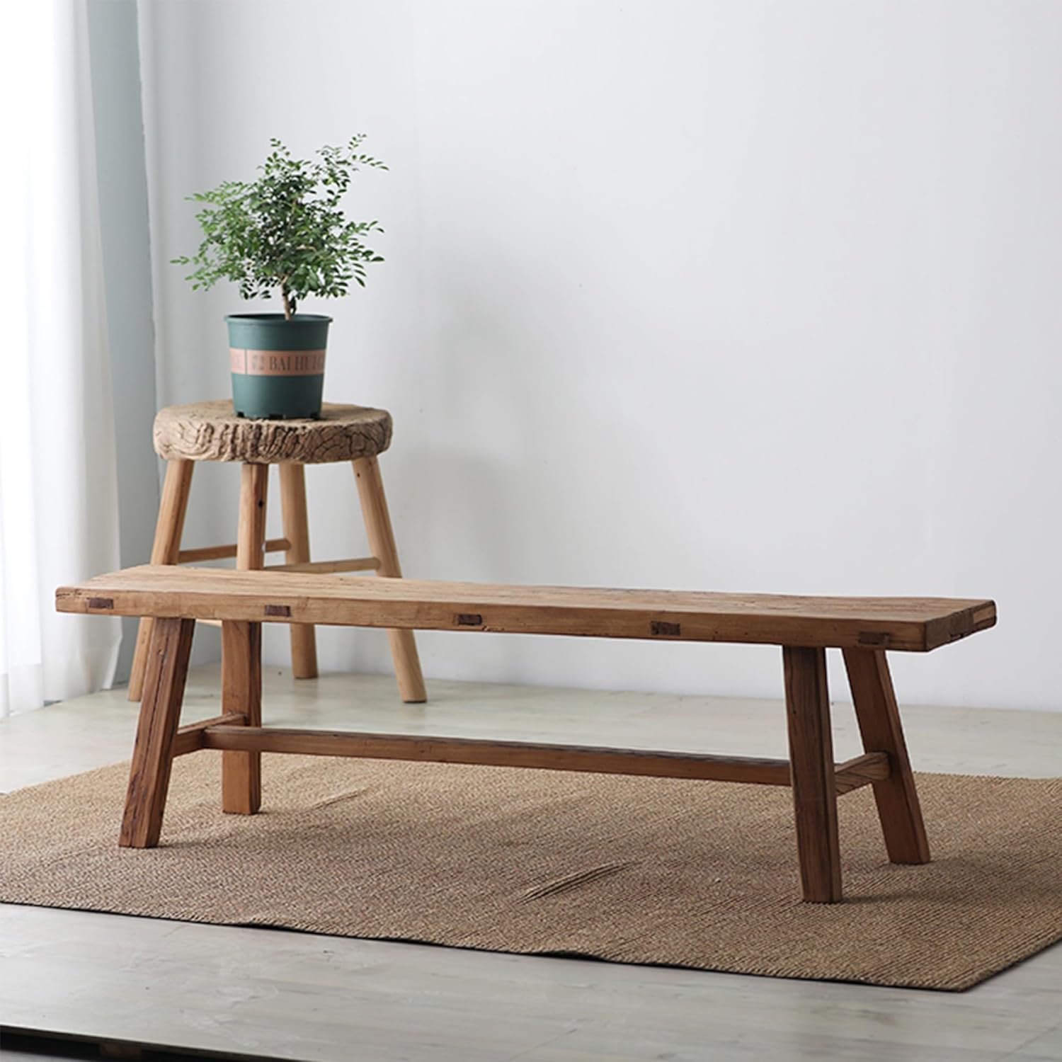 Farmhouse Entryway Wood Bench Dining Table Bench Wooden End of Bed Bench Indoor for Bedroom Kitchen Dining Room Hallway(160cm/63in)