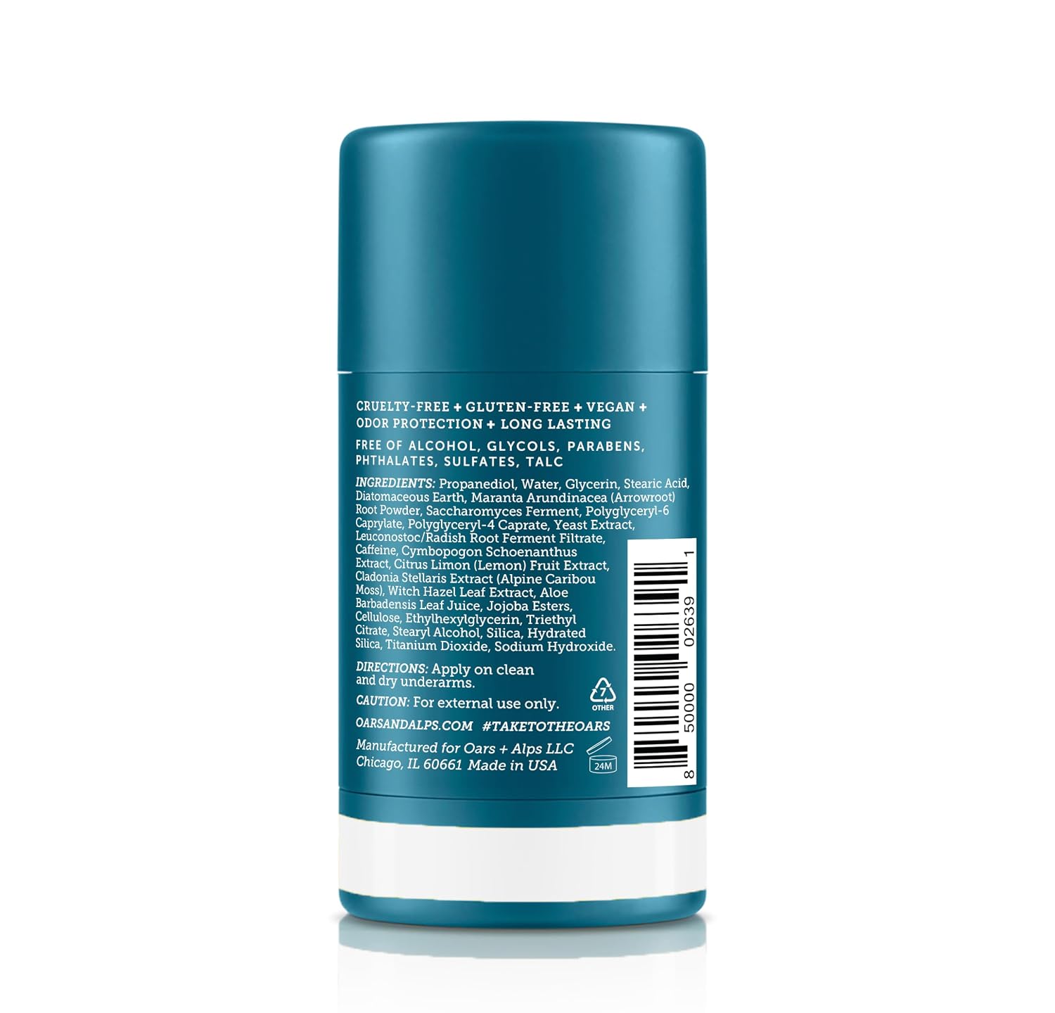 Oars + Alps Aluminum Free Deodorant for Men | Long Lasting Odor Protection, Clear & Free of White Residue, Anti-Chafing Smooth Glide, Dermatologist Tested, Unscented, 1pk, 2.6oz