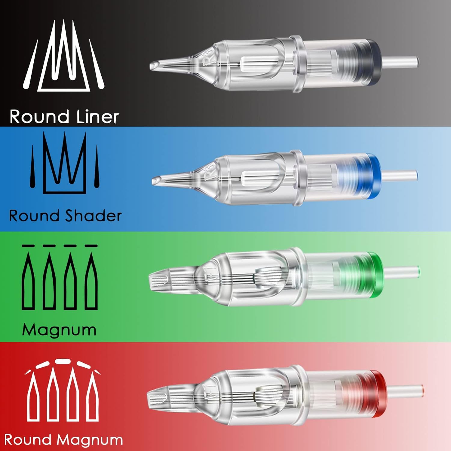タトゥーニードル タトゥーカートリッジ針 ミックスサイズ 1207RS 1207RL 1207M1 1207RM #12 直径0.3
