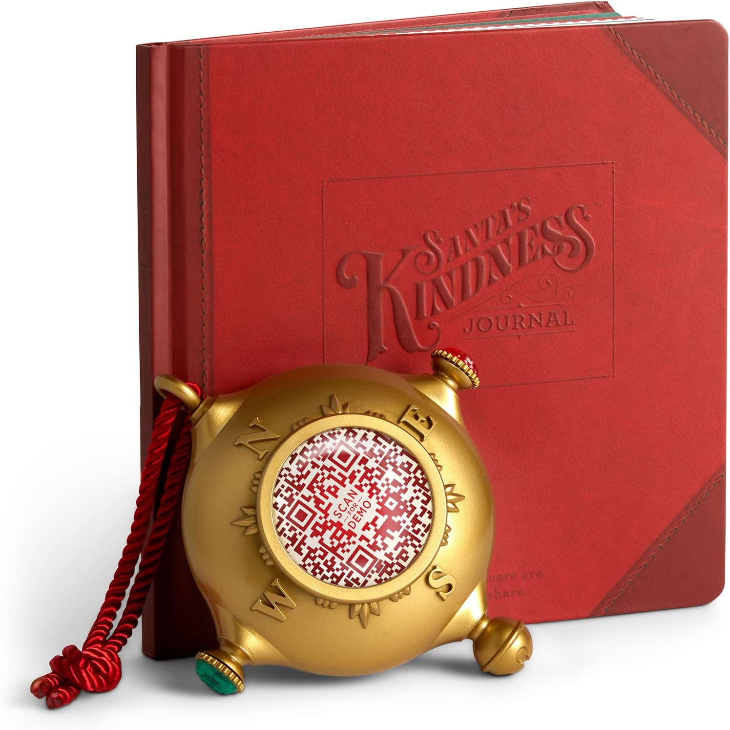 SANTA'S KINDNESS Ornament, Includes 1 Compass Shaped Ornament, Holiday Christmas Countdown, Interactive QR Code & 1 Kindness Journal with 80 Activity Pages to Write & Draw Acts of Kindness, Single