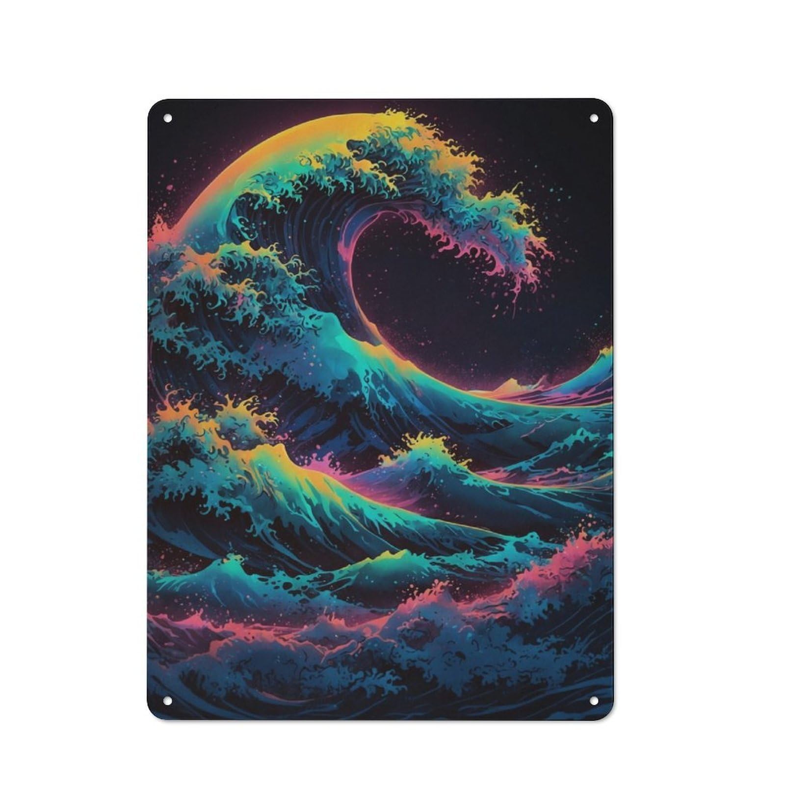 Junmoney Kanagawa Great Wave Ocean Vintage Printed Metal Sign 40X30cm For Workshop Wall, A Decorative Gift For A Newly Furnished Workshop
