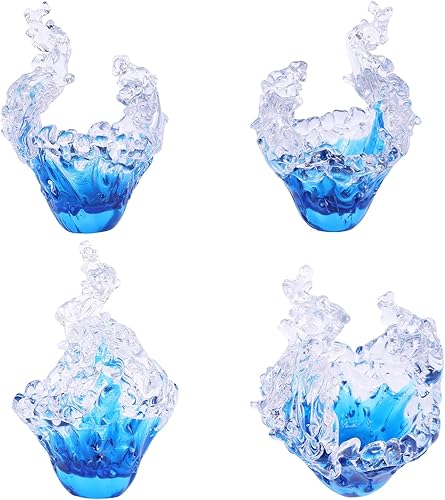 Miniatura 4 de Escultura de almacenamiento de ondas oceánicas de vidrio funcional, azul y transparente, soplado a mano, 9.8 pulgadas de alto, decoración náutica