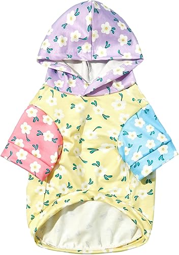 QWINEE Camisa con estampado floral para perro, ropa para cachorros, sudadera suave con capucha para gatos, ropa transpirable para mascotas para