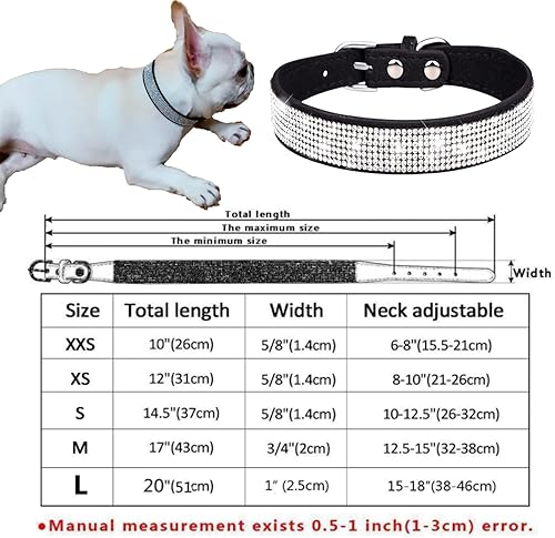 Miniatura 7 de Collar de perro para perros pequeños, paquete de 2 collares ajustables de cuero para perro, collar de gato con diamantes de imitación (S, negro y