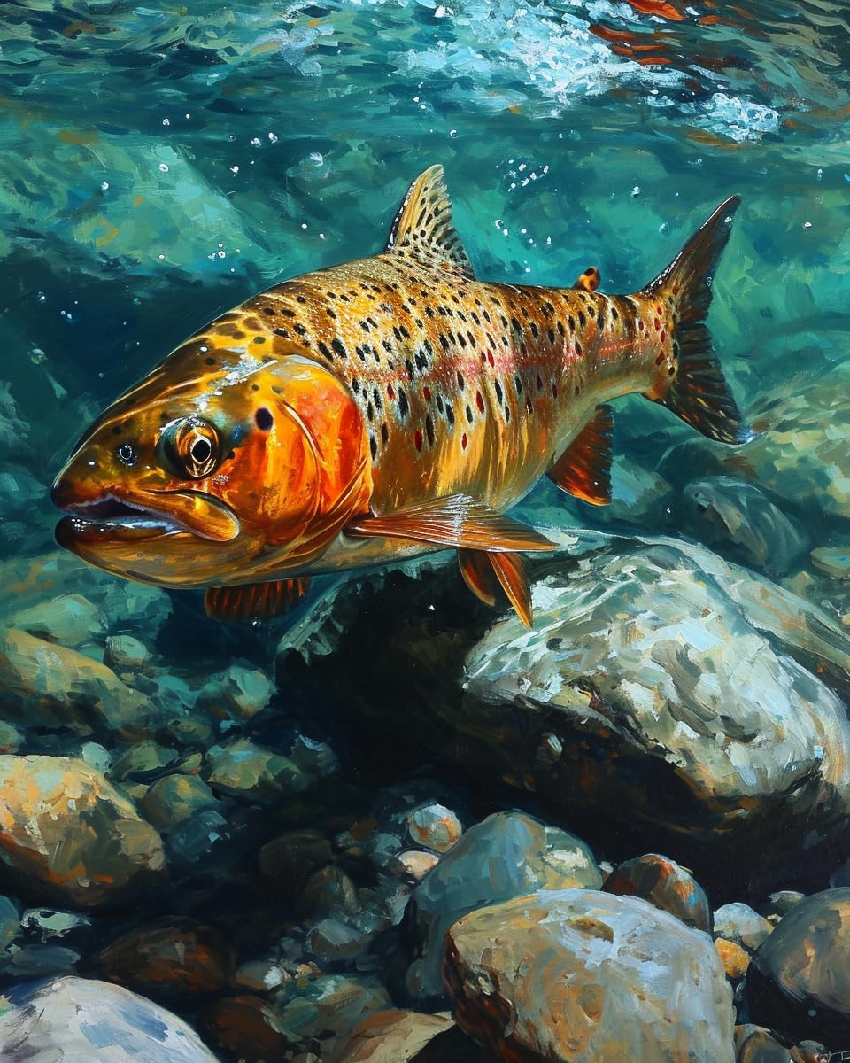 Cross-Stitch Stamped Kits, Peaceful Trout Leaping Clear Stream, Embroidery Crafts Needlepoint Kit, Beginners Starter Kits, DIY Handmade Gifts 11CT 3 Strands 16x20 inch, Meticulously crafted