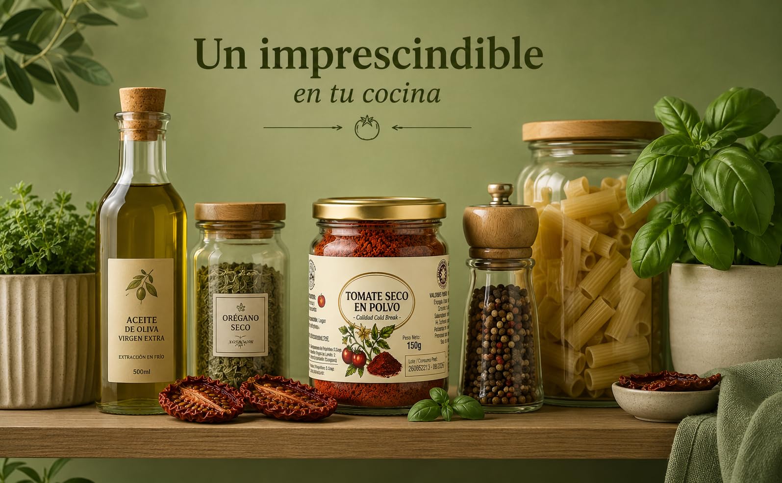 Tomate Seco en Polvo Premium (150g)-Molido Fino, Sabor Intenso y Natural- Ideal para Pasta, Sofritos y Pasta de Tomate Concentrada (1 bote 150g)