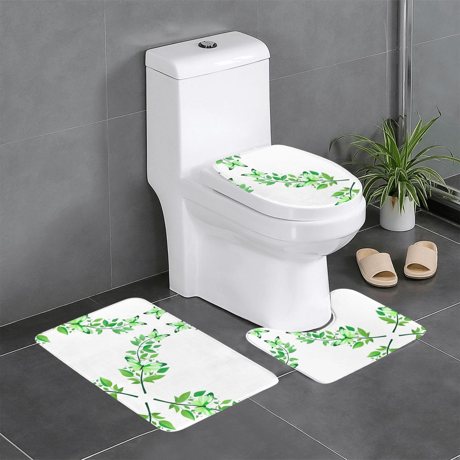 Tapis de toilette motif feuilles vertes pour une ambiance nature au WC