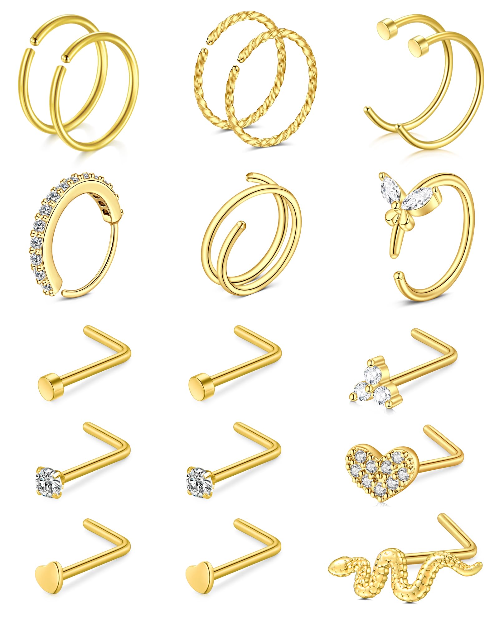 Rajnard 316L Chirurgenstahl Nose Ring Studs 20G 8mm 7mm Silber Gold L-Form Nase Schraube Nase Hoop Ringe für Frauen Mädchen Edelstahl Nostril Piercing Schmuck
