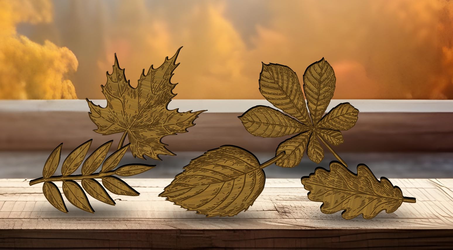 Yasmart Life Fall Decor 5PCS Wooden Fall Maple Leaf Thanksgiving Decorations Autumn Leaves Table Sign Thanksgiving Fall Tiered Tray Decor for Home Desk Office Shelf, Brown