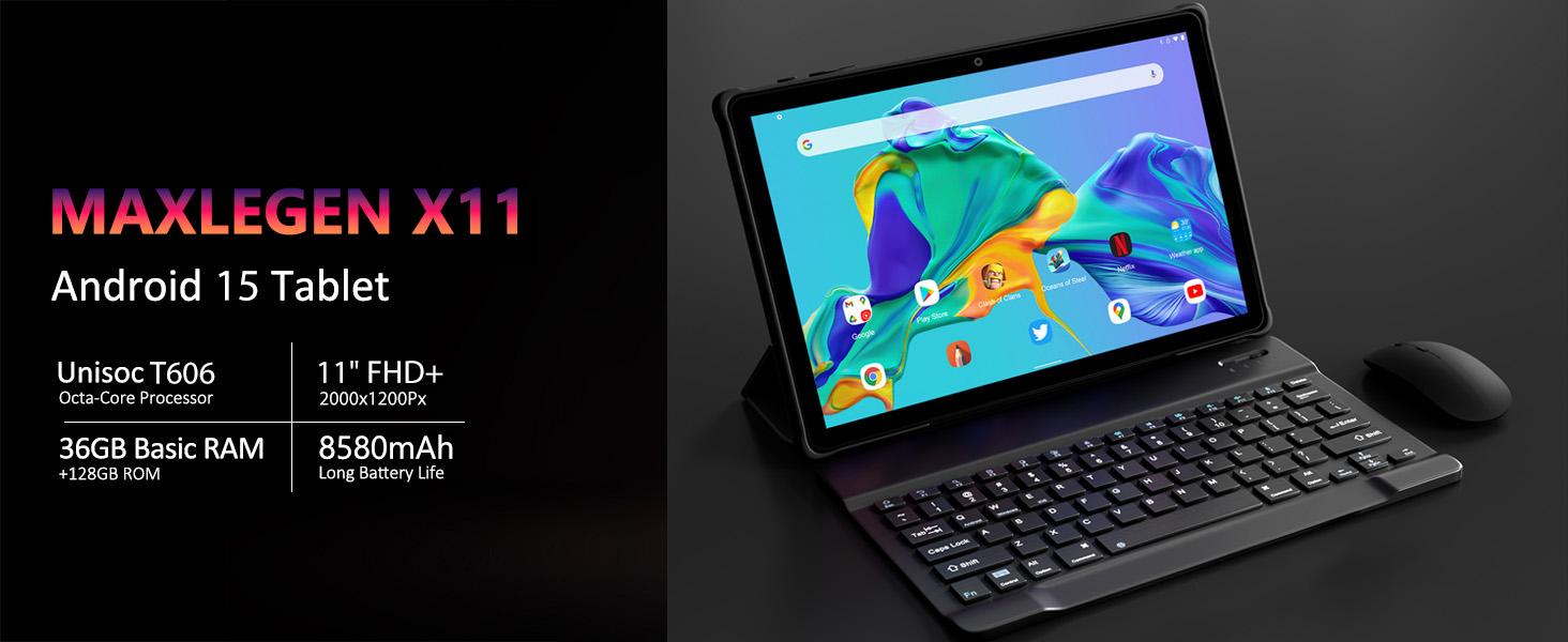 MAXLEGEN Tablet 11 Zoll Android 14 - 36GB RAM 256GB ROM 4G LTE Mit Tastatur & Stift