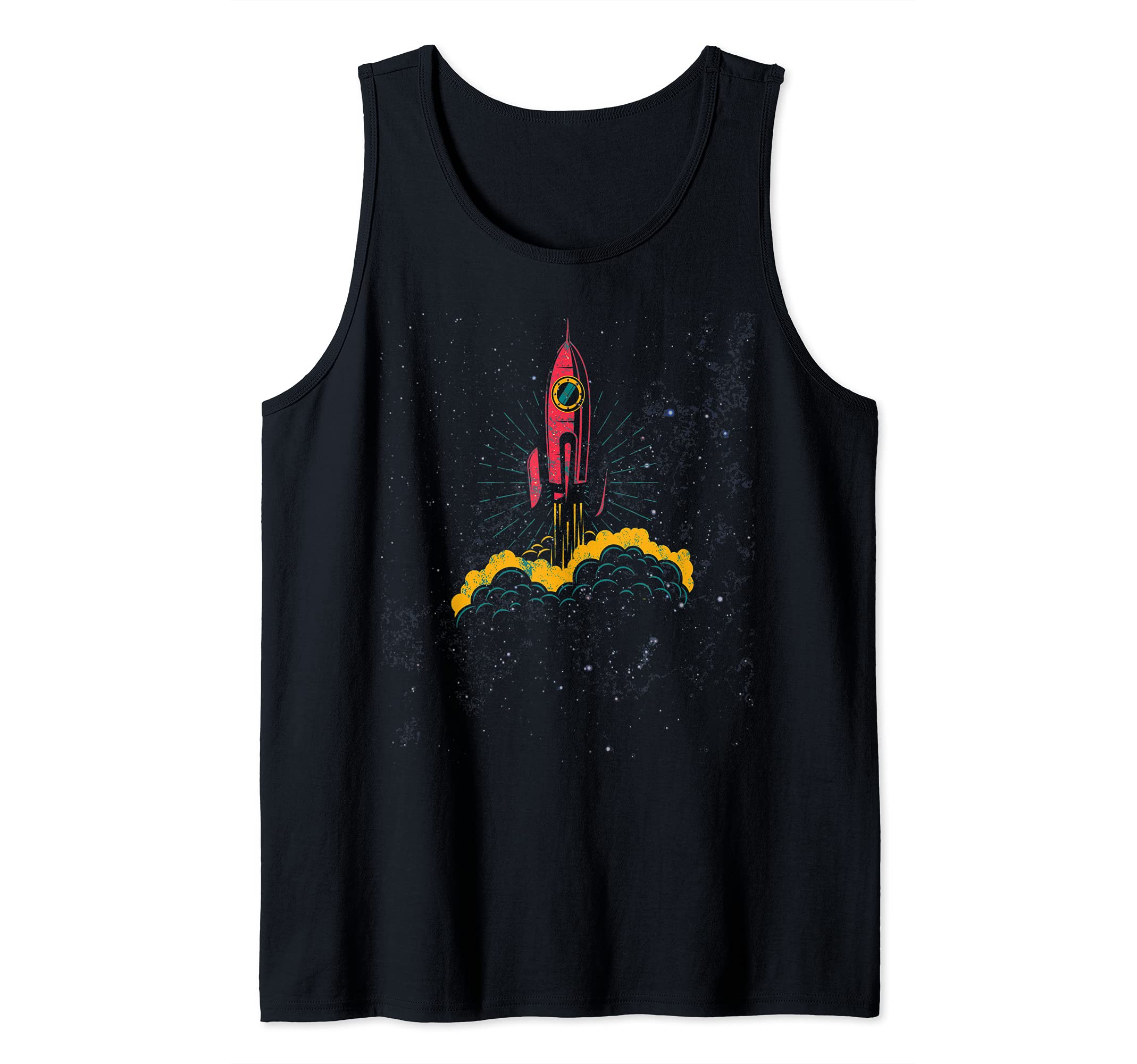 SciFi Steampunk Rocket to Sky at Night with Retro Space Ship Tank Top