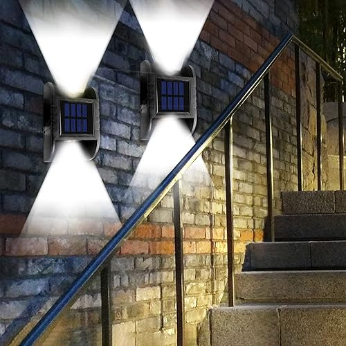 Miniatura 6 de Paquete de 2 luces solares para exteriores, impermeables, luces de paisaje de jardín, arriba y abajo, iluminan la lámpara de luz solar para valla,