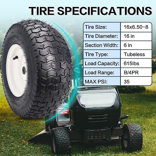 Miniatura 6 de Neumáticos para cortacésped de 16 x 6.50-8 pulgadas con llanta, 4 capas sin cámara con rodamiento de 34 pulgadas, cubo de desplazamiento de 3
