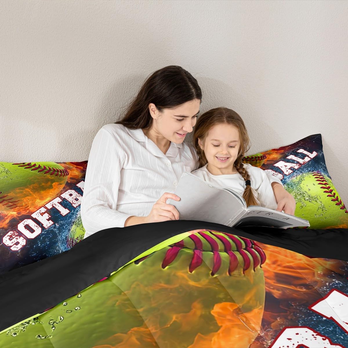 Castle Fairy 3D Softball Comforter for Youth Adults,Ice and Fire Bedding Sets Queen Size,Boys Gamer Quilt/Duvet Insert 3 Pcs,Ball Sports Gaming Comforter Sets Microfiber for All Season