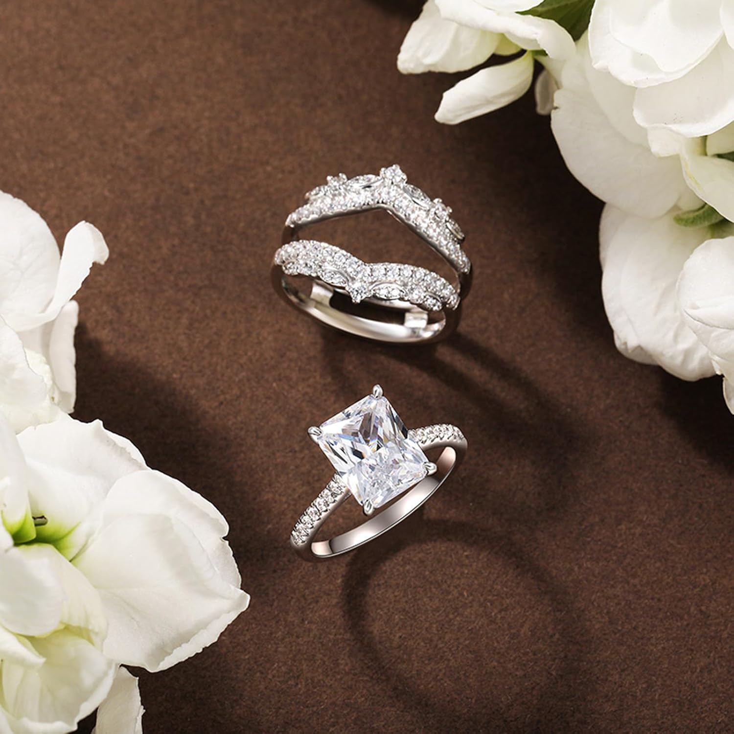 Jeulia 5.2CT Sterling Silver Interchangeable Wedding Ring Set | 2-PC CZ Enhancer Bands for Engagement Stacking | Anniversary Valentine's Gift for Bride, Wife with Gift Box