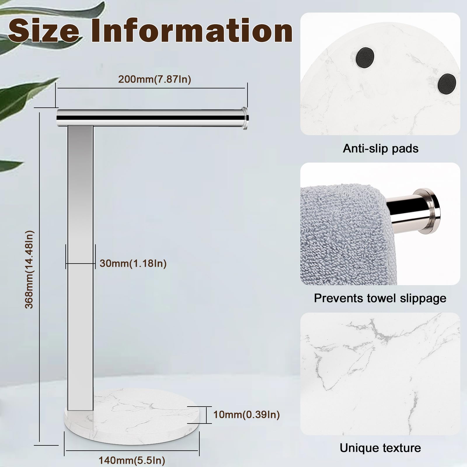 Siyzda Hand Towel Holder Stand for Bathroom L- Shaped Standing Hand Towel Rack, Towel Bar Kitchen Vanity Countertop Organizer - Image 3