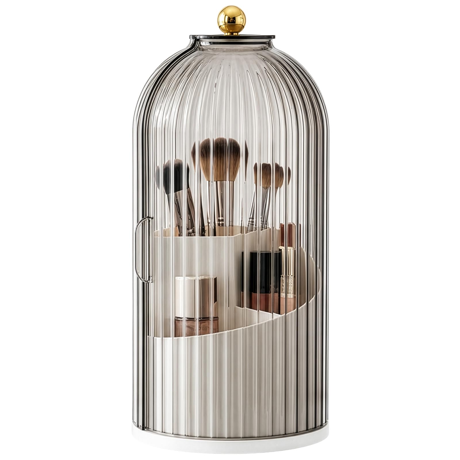 EVERGOODS Concealed Toothbrush & Makeup Brush Holder – 360° Rotating Bathroom Organizer with Sliding Lid, Waterproof & Dustproof Storage for Vanity, Toothpaste, Brushes, and Pens