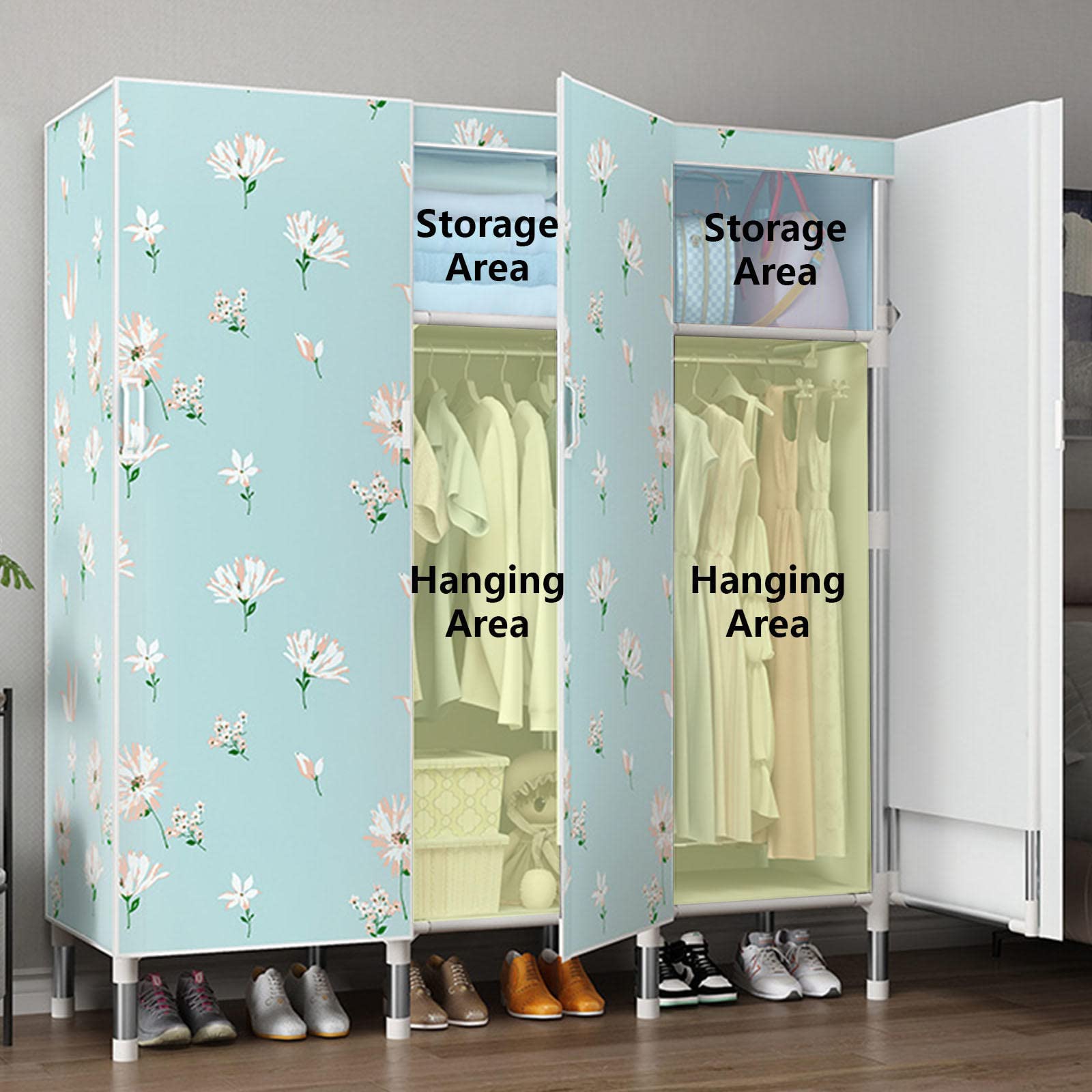 Kleiderschrank, tragbare Kleiderschrankregale, faltbarer Schrank für Schlafzimmer, Kleiderschrank, Aufbewahrungsorganisator für Kleidung, Schuhe, C-125 x 50 x 172 cm