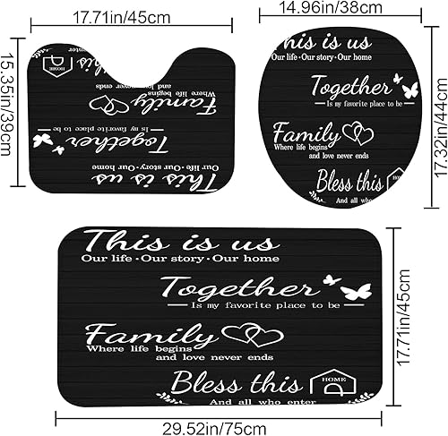 Miniatura 4 de juwute Juego de 4 cortinas de ducha familiares con alfombras antideslizantes, cubierta para tapa de inodoro y tapete de baño, accesorios de