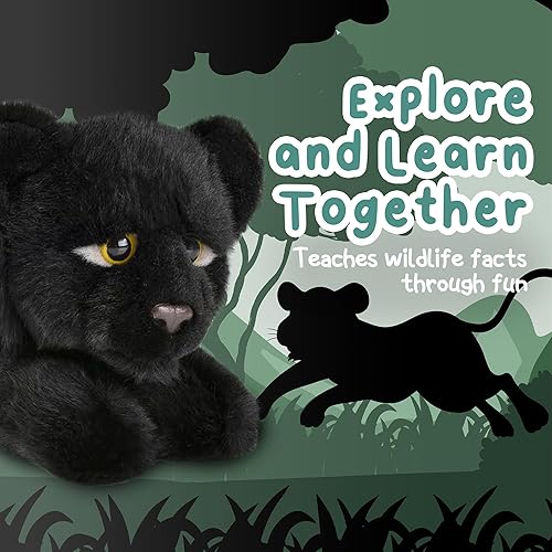 Miniatura 4 de Forest & Twelfth Animal de peluche acostado, realista de 9.5 pulgadas, suave pantera negra, juguete de peluche para acurrucarse, jugar, peluche