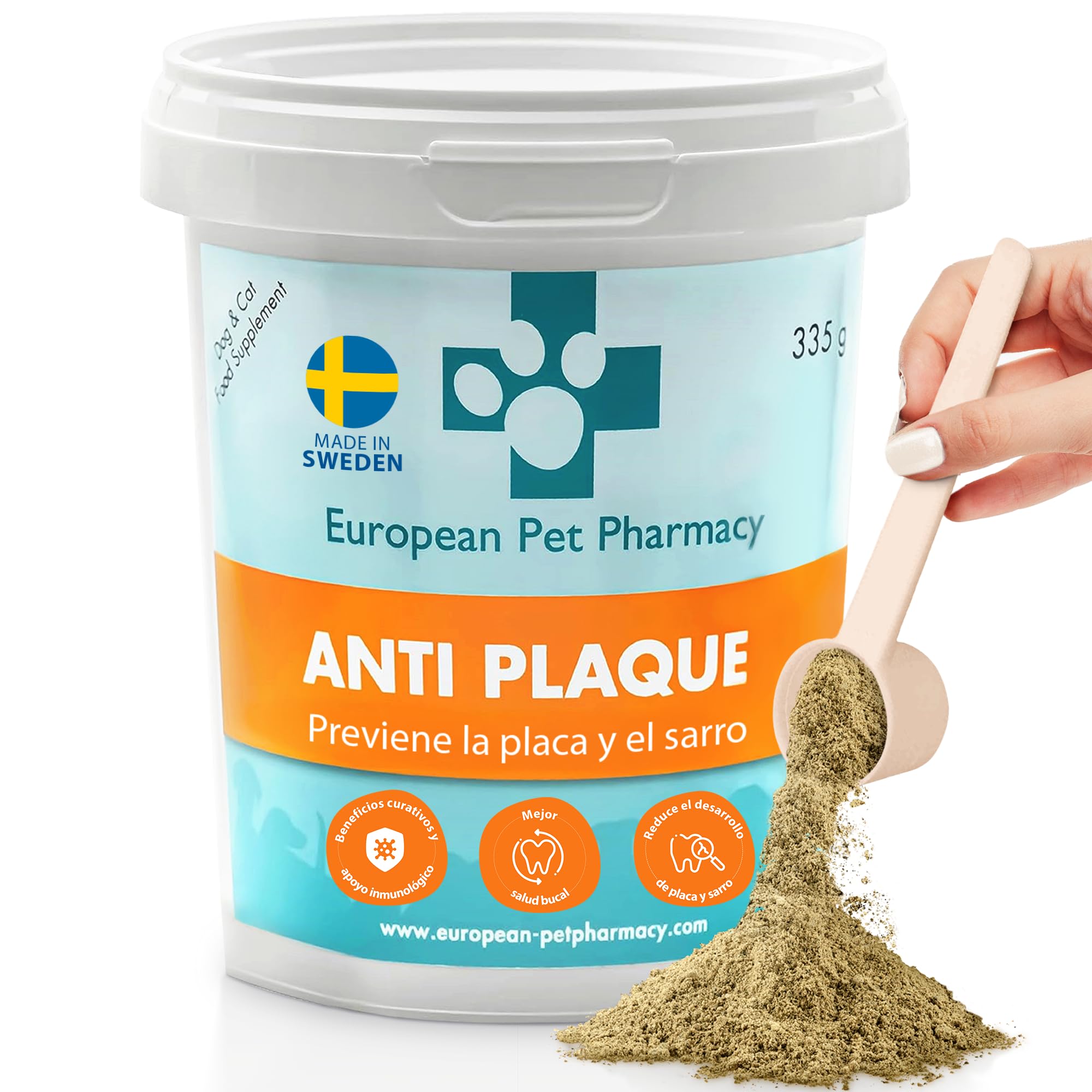European Pet Pharmacy ANTI PLAQUE 335g – Limpiador Antisarro Perro para Eliminar Sarro Perros y Gatos – Higiene Bucal para Perros, Ayuda a Combatir Mal Aliento de Perros y Gatos – Puro y Natural