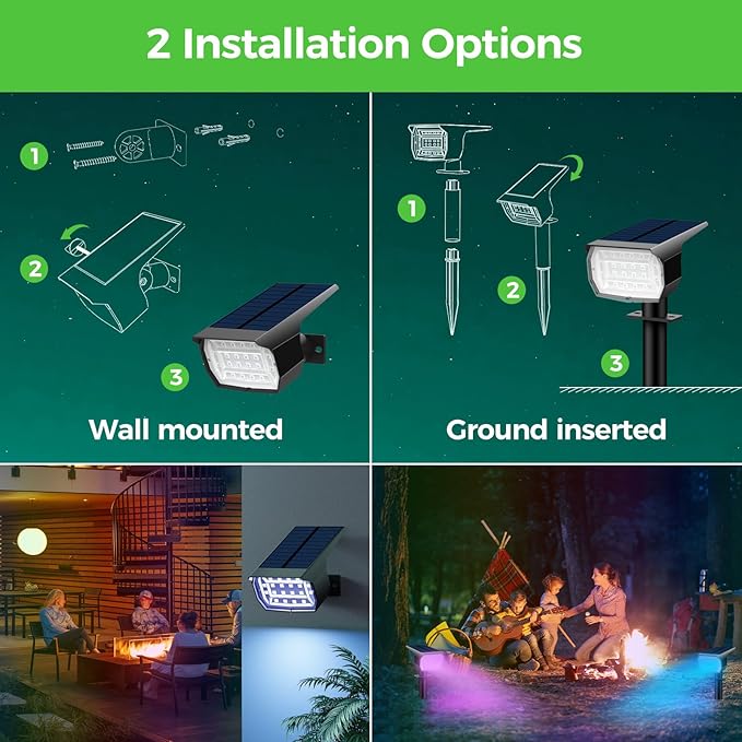 LOTMOS LOTMOS Kleurrijke RGB Solarlampen voor buiten tuin [3 stuks/20 LED/6 vaste kleuren/1 cyclusmodus], IP67 waterdicht tuinverlichting op zonne-energie buiten, LED-zonneschijnwerper buiten, lichtsensor photo 2