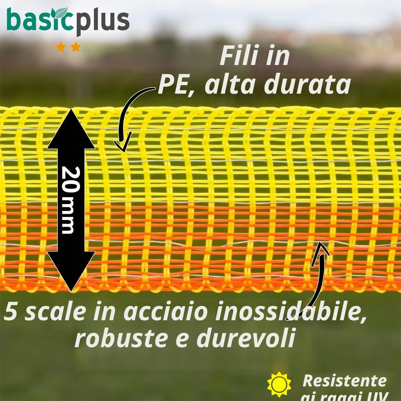VOSS.farming 10 pz. Nastro per recinzone elettrica, Lunghezza 200 m, Larghezza 20 mm,Acciaio Inox 5 x 0,16, Colore Arancione/Giallo
