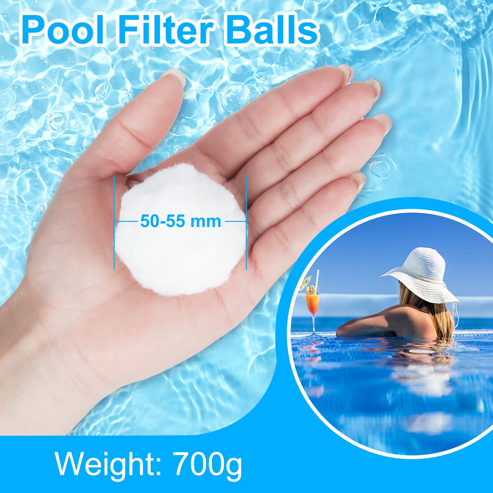 Balles Filtrantes Piscine Bohodiy 700g - Remplacent 25kg De Sable, Filtration 3D écologique